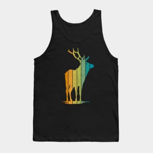 Wild Elk Silhouette Retro Stripe Pattern Tank Top